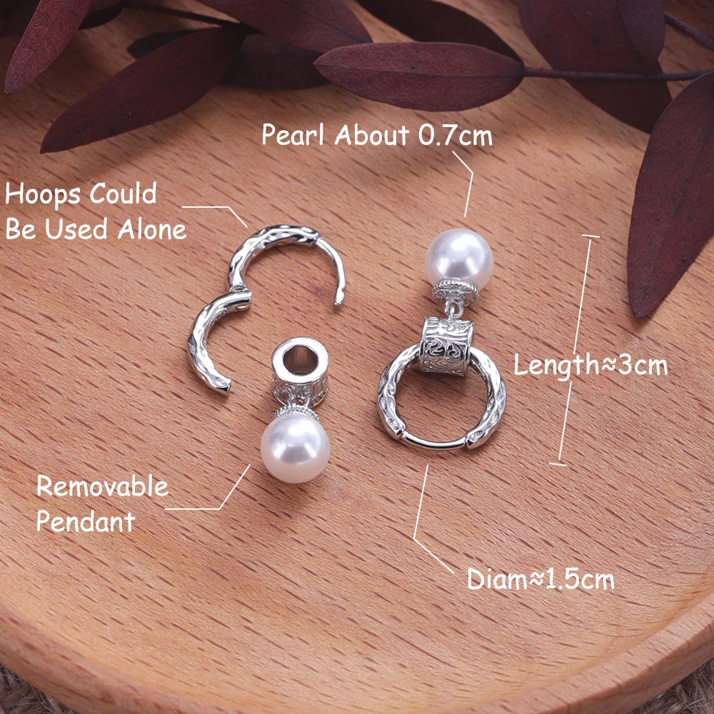 New Trendy 925 Silver Drop Earrings Hoop Pearl Leaf Vintage - Barusatti