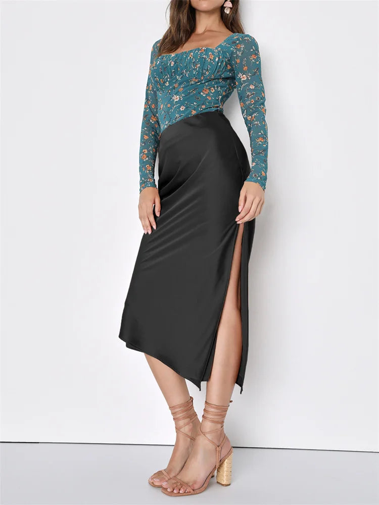 Satin Waist Skirt For Women Slim Side Split - Barusatti