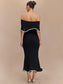 Strapless Ruffles Women Midi Dress Black Backless High Waist - Barusatti