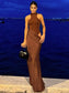Satin Sexy Hollow Out Women Maxi Dress Sleeveless High Waist Dress Female - Barusatti