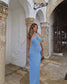 See Through Halter Women Maxi Dress Blue Backless 3D Flowers Dress Female - Barusatti