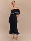 Strapless Ruffles Women Midi Dress Black Backless High Waist - Barusatti