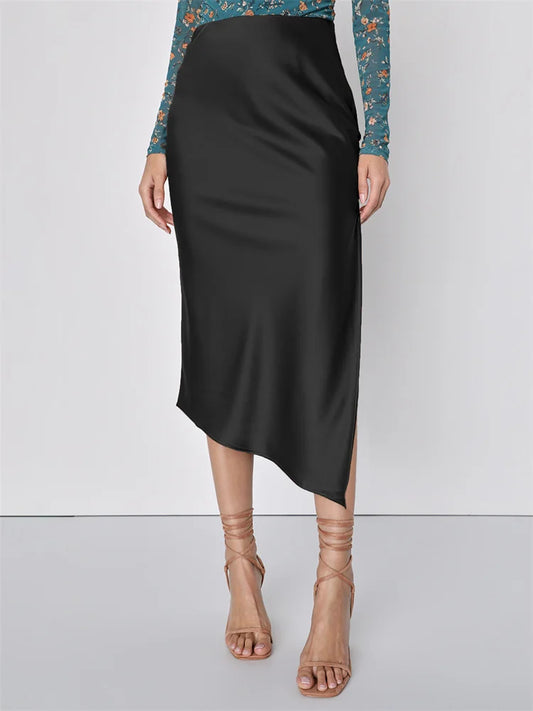 Satin Waist Skirt For Women Slim Side Split - Barusatti