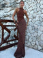 Satin Sexy Hollow Out Women Maxi Dress Sleeveless High Waist Dress Female - Barusatti