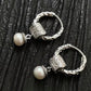 New Trendy 925 Silver Drop Earrings Hoop Pearl Leaf Vintage - Barusatti