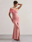 One Shoulder Mesh Women Maxi Dress Pink High Slit Evening Dress Female - Barusatti