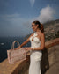 See Through Halter Women Maxi Dress Blue Backless 3D Flowers Dress Female - Barusatti