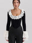 Square Collar Lace Women T-shirt Flare Sleeve Short T-shirt Femme - Barusatti