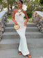 See Through Halter Women Maxi Dress Blue Backless 3D Flowers Dress Female - Barusatti
